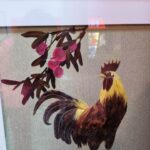 Chinese Golden Rooster Straw Art "Herald of Dawn" | Handmade Sorghum Mosaic Scroll, Folk Wall Decor 33x33cm (1 Ping Chi)